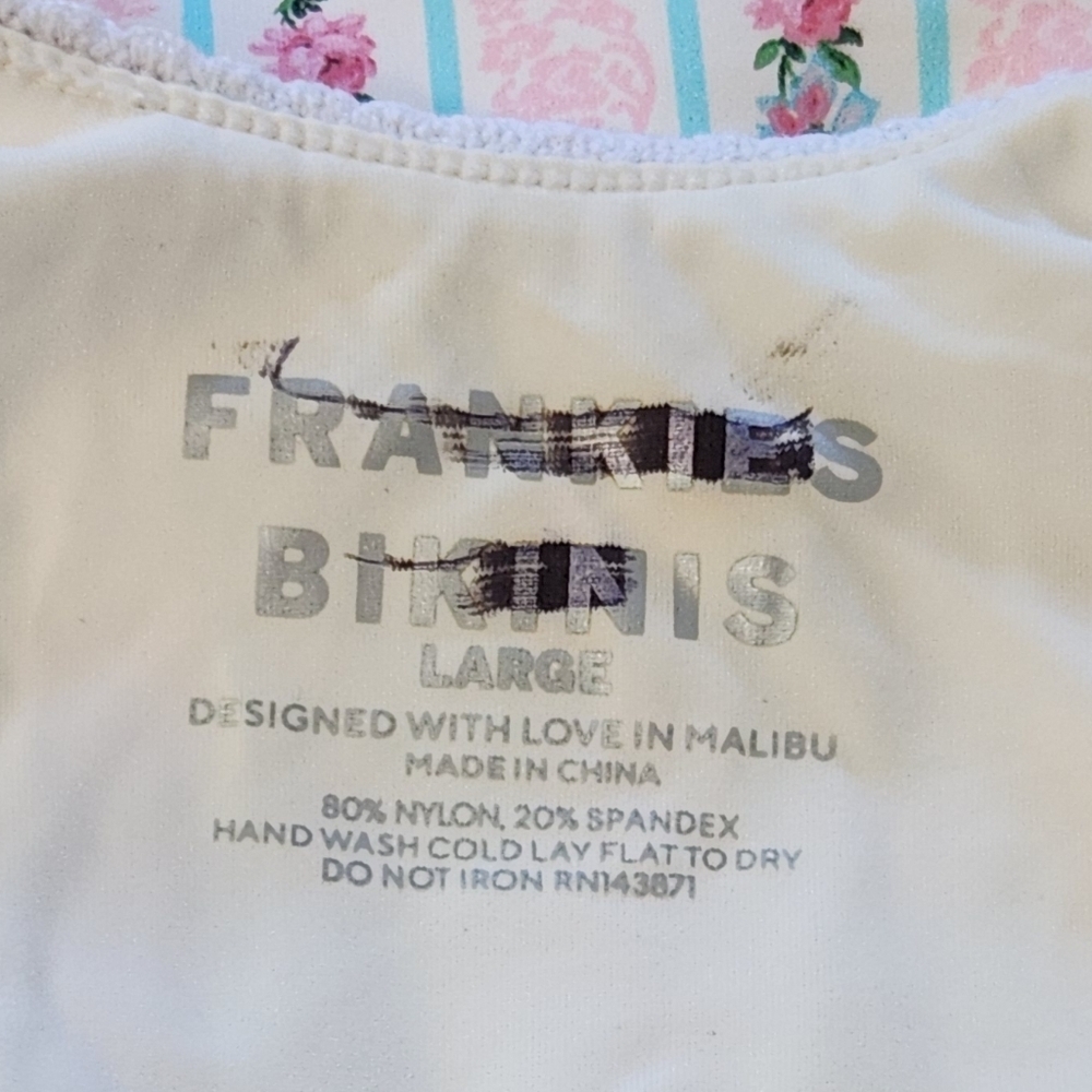 Frankie's Bikinis White One-Piece with Pink and Light Blue Floral Stripes - Picture 12 of 12